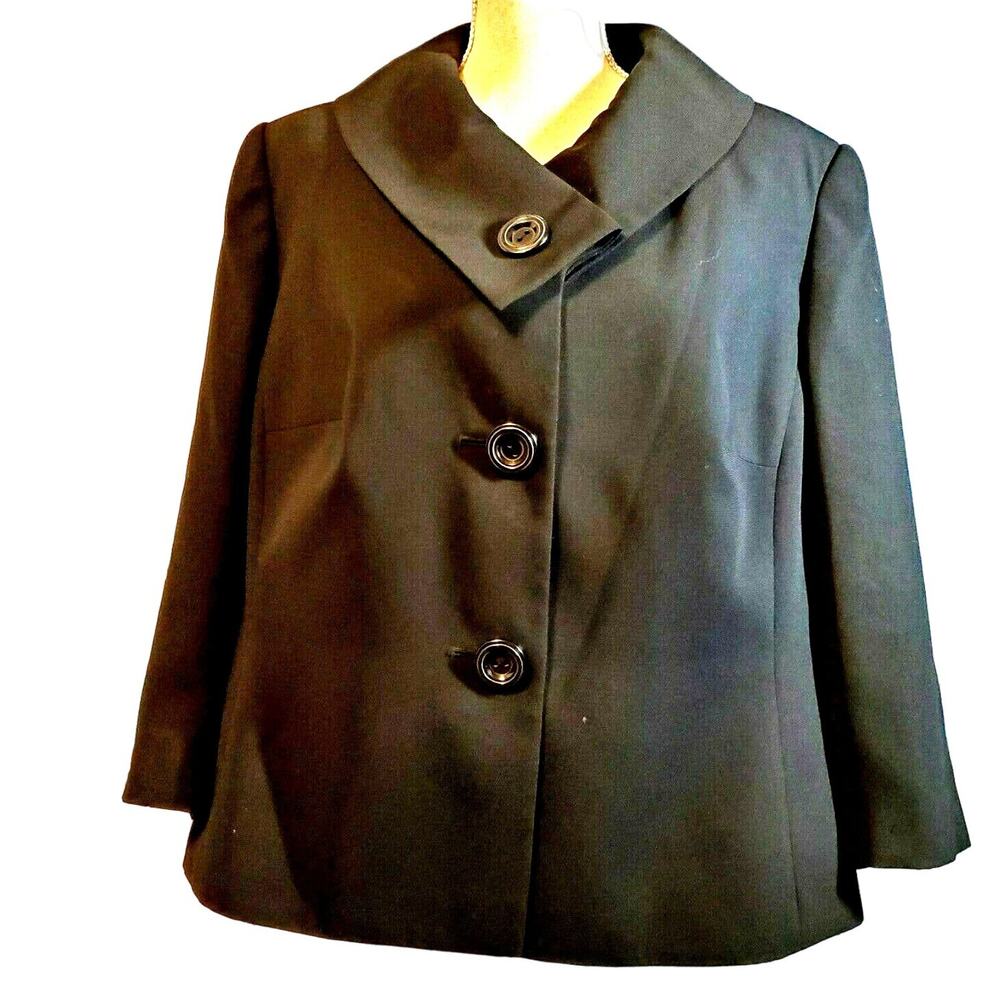 NYP Jacket Size 16W Black Button & Snap Retro Style Mod Collar Classic Chic